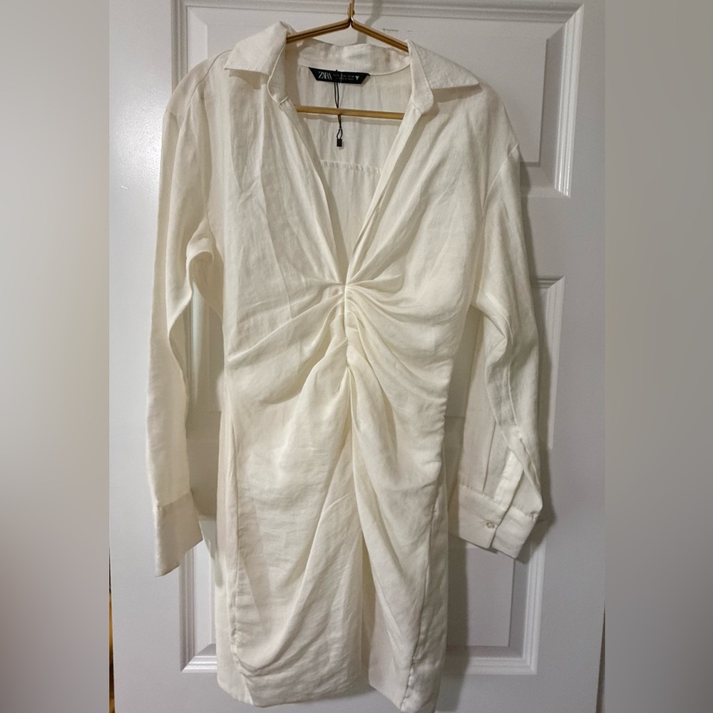 Zara Cream Ruched Mini Dress